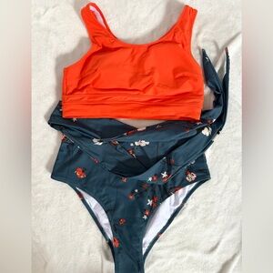 Women’s New High Waist Bikini Tummy Control 2 Piece Tie Racerback Medium